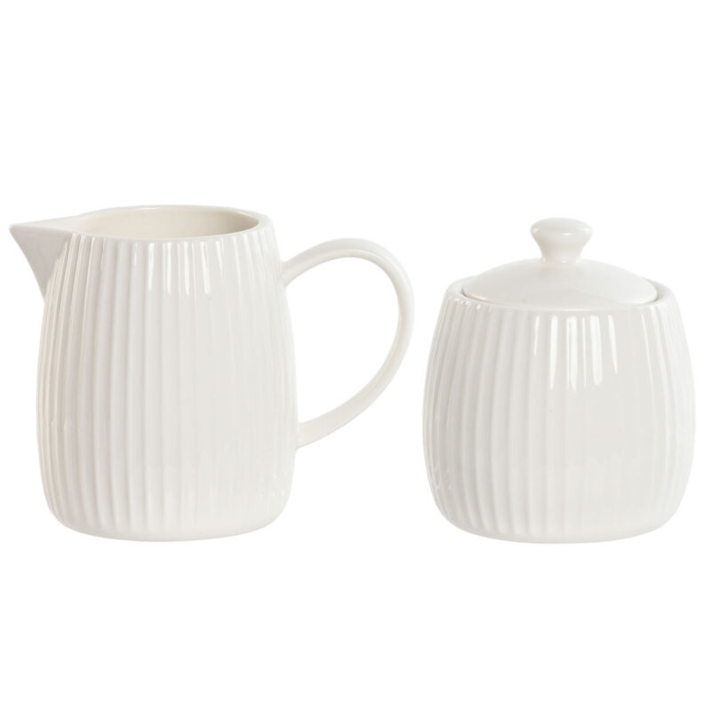 Lechera y azucarero Home ESPRIT Blanco Porcelana 250 ml 12 x 7,6 x 9 cm 2 Piezas