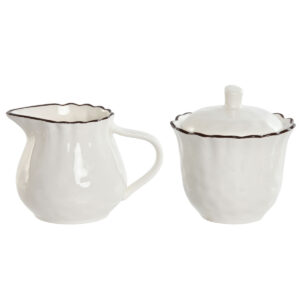 S3061181_0 Lechera y azucarero Home ESPRIT Blanco Marrón Porcelana 250 ml 12 x 8,4 x 8 cm 2 Piezas