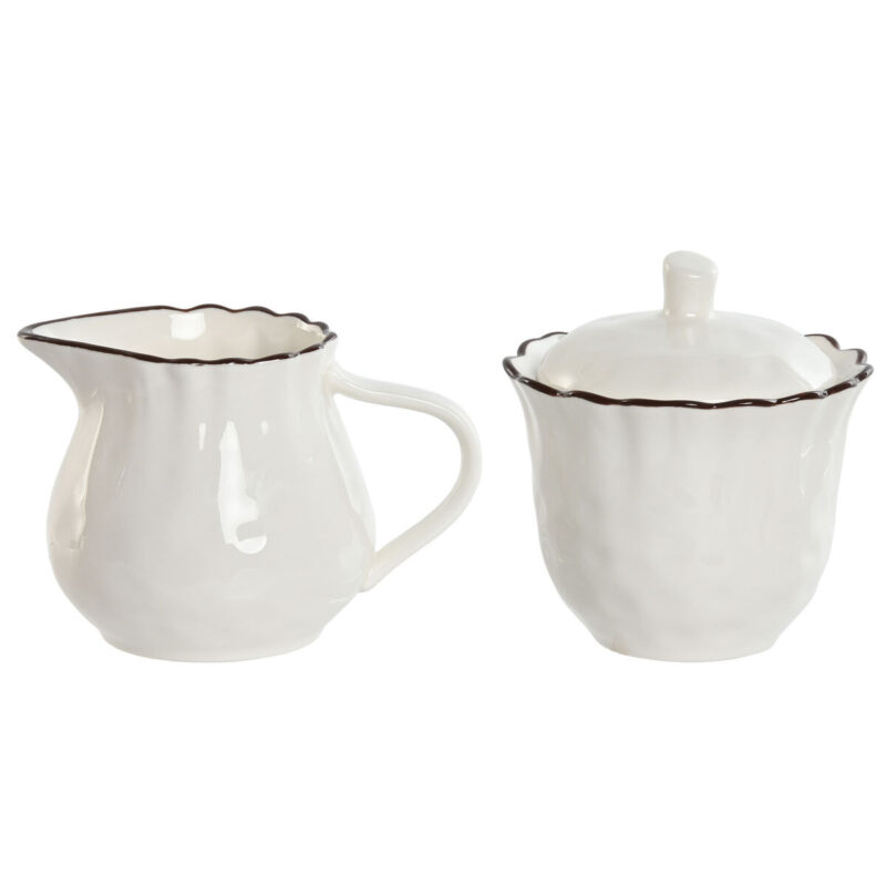 S3061181_0 Lechera y azucarero Home ESPRIT Blanco Marrón Porcelana 250 ml 12 x 8,4 x 8 cm 2 Piezas