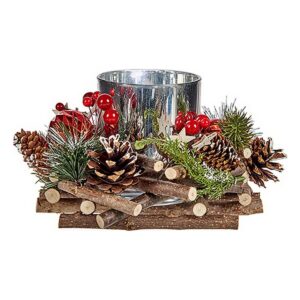 Portavelas Navideño Krist+ Rojo Verde Plateado Natural 20 x 11 x 20 cm