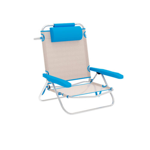 Marbueno Silla Plegable 5 Posiciones Aluminio con Cojin Beige/Azul Playa y Piscina 61X68X82 cm 10172