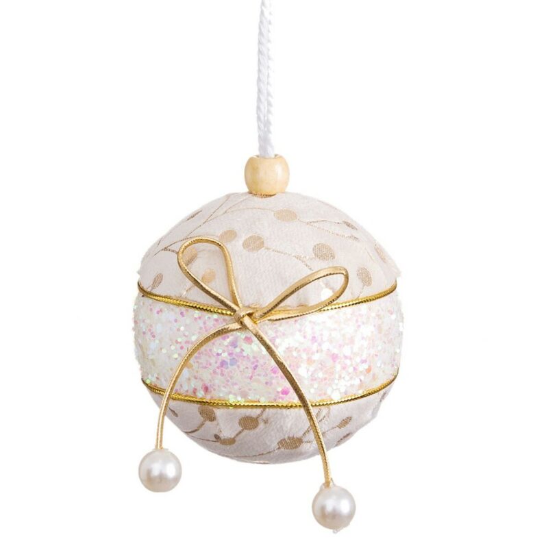 S8804141_0 Bolas de Navidad Blanco Dorado Polyfoam Tejido Lazo 6 x 6 x 6 cm (6 Unidades)