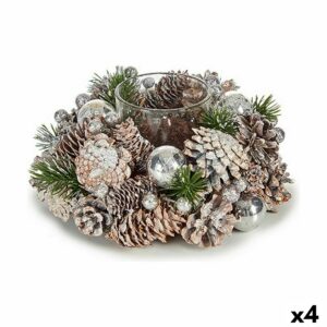 Portavelas Navideño Krist+ Blanco Transparente Plateado 19 x 9 x 19 cm (4 Unidades)